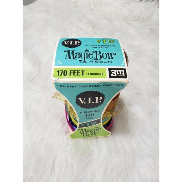 Vintage RETRO MCM Atomic Rainbow Christmas RIBBON EMPTY BOX decor boho advertise - Picture 7 of 8